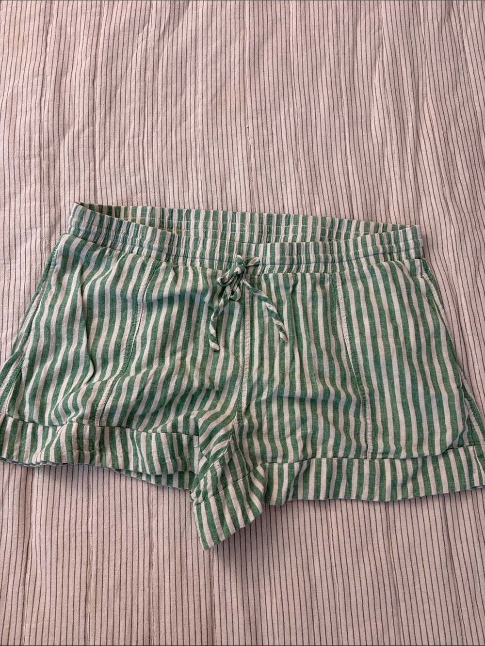 Universal Thread Green and White Striped Drawstring Linen Shorts